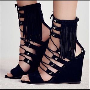 LAST CHANCE Free People Solstice Fringe Wedge Heels